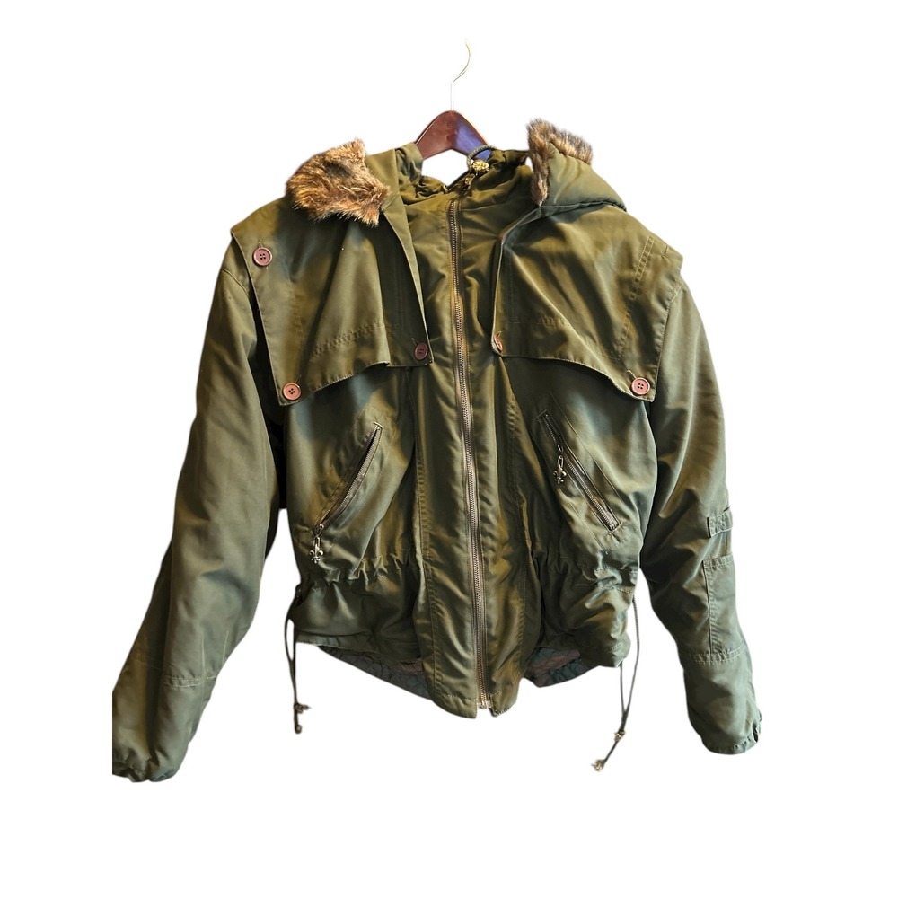 Express French Country Olive Green Hooded Faux Fur‎ Lined Jacket Size S